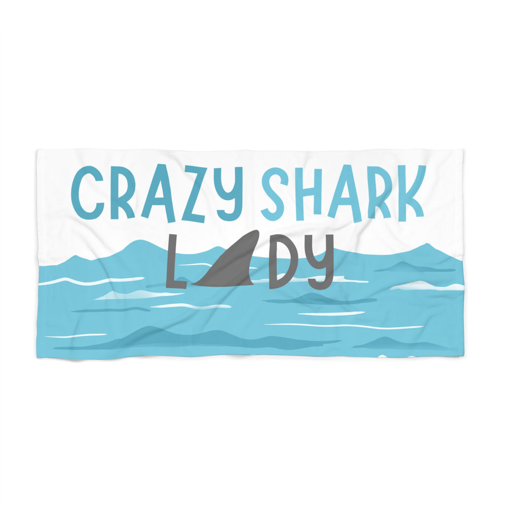 Crazy Shark Lady Beach Towel — Funny Ocean Gift, Cute Beach Accessory for Shark Lovers