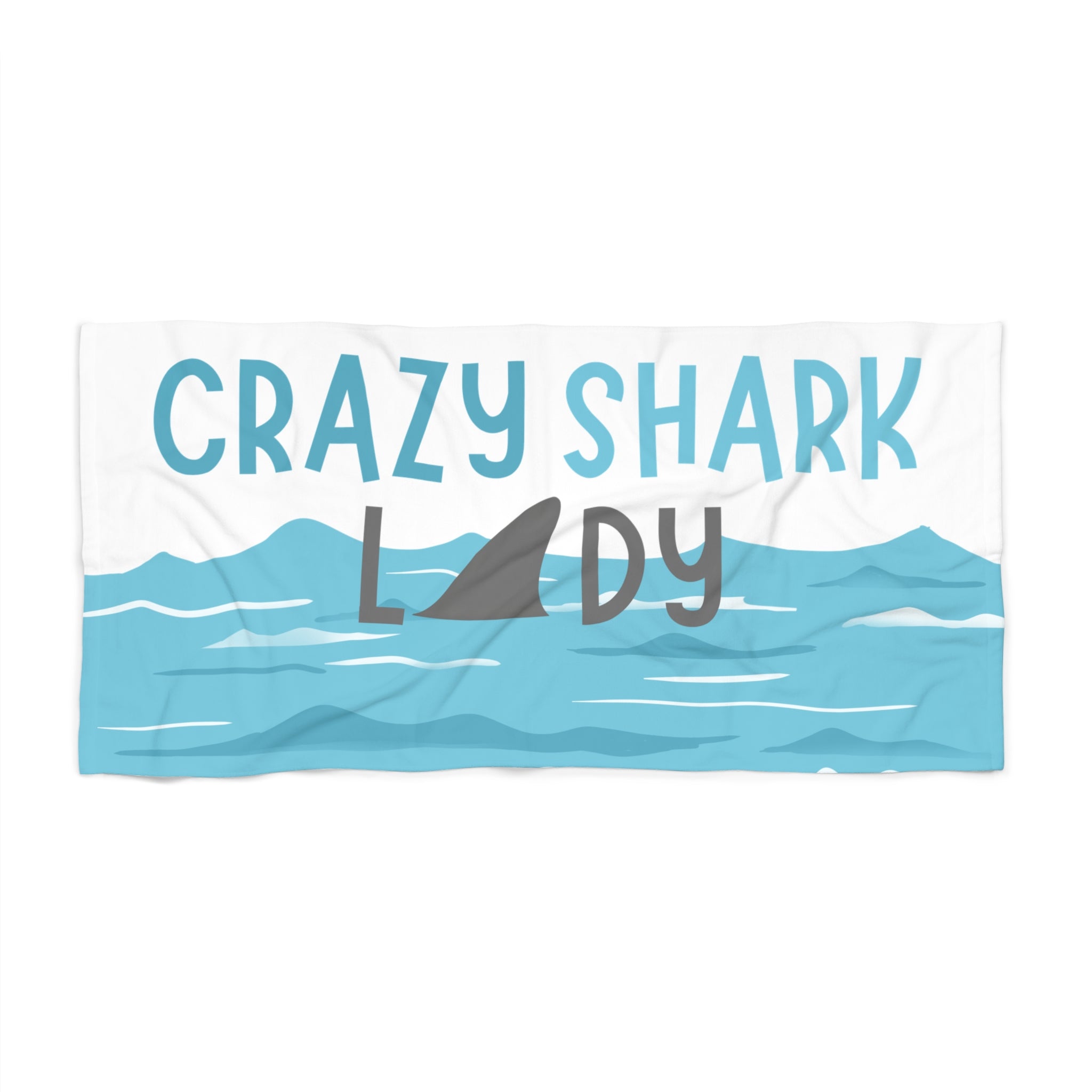 Crazy Shark Lady Beach Towel — Funny Ocean Gift, Cute Beach Accessory for Shark Lovers
