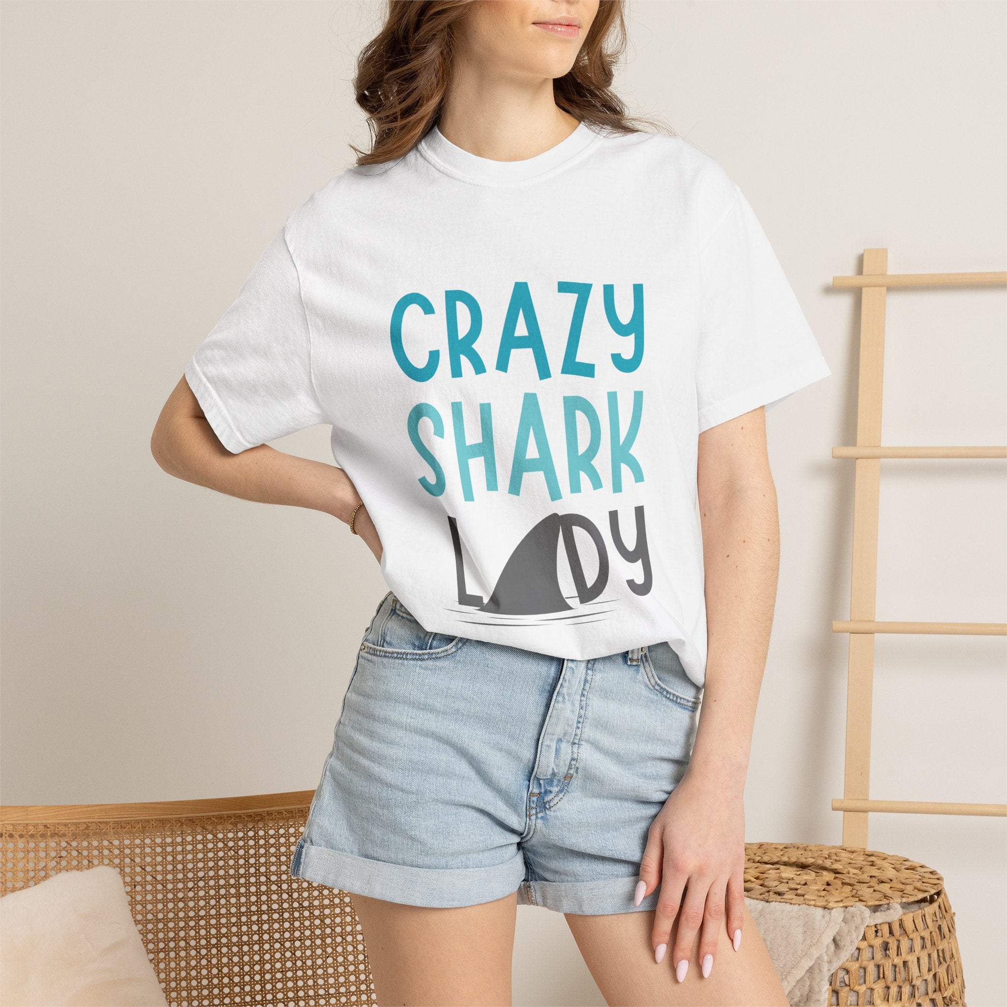 Crazy Shark Lady Shirt — Funny Ocean Lover Tee, Beach Gift for Shark Obsessed Women