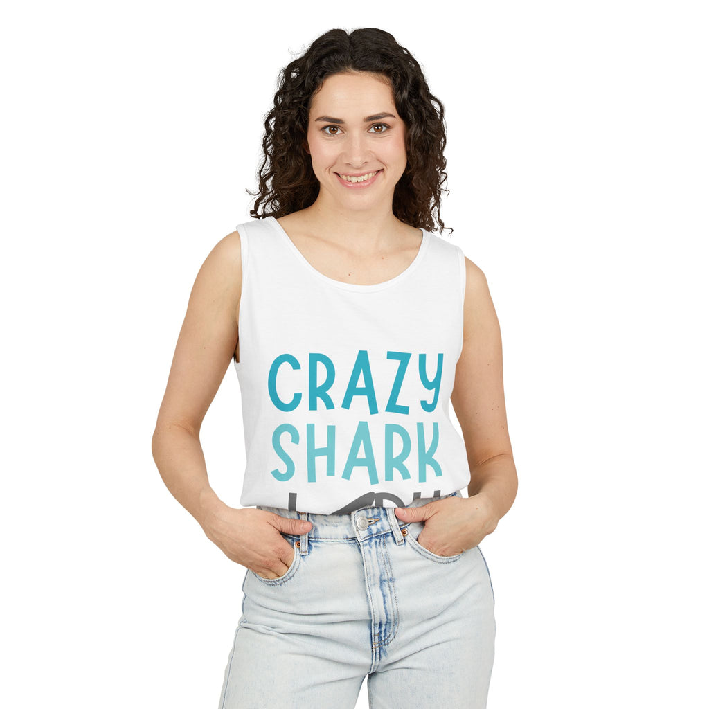 Crazy Shark Lady Tank Top — Funny Beach Tank, Summer Gift for Ocean Lovers