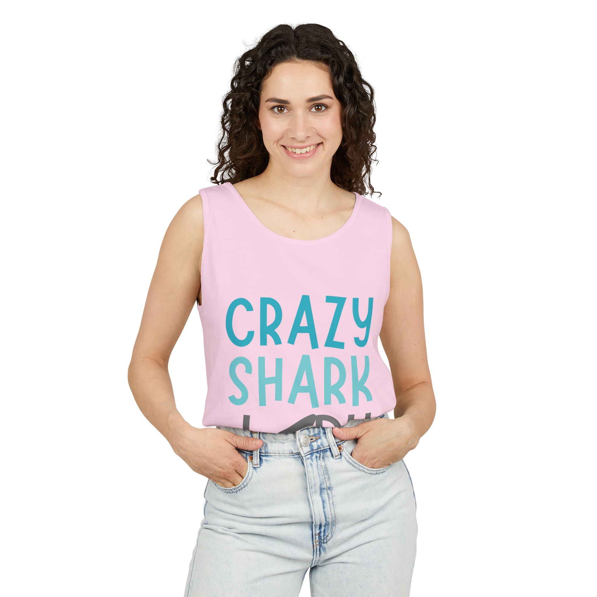 Crazy Shark Lady Tank Top — Funny Beach Tank, Summer Gift for Ocean Lovers