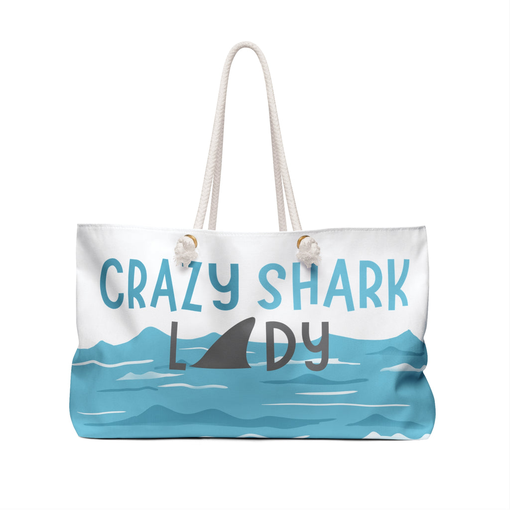 Crazy Shark Lady Weekender Bag — Cute Ocean-Themed Travel Tote for Beach Trips & Summer Getaways