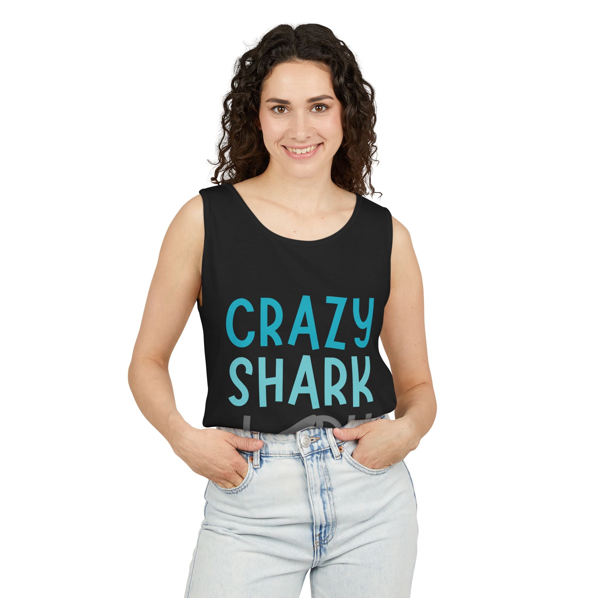 Crazy Shark Lady Tank Top — Funny Beach Tank, Summer Gift for Ocean Lovers