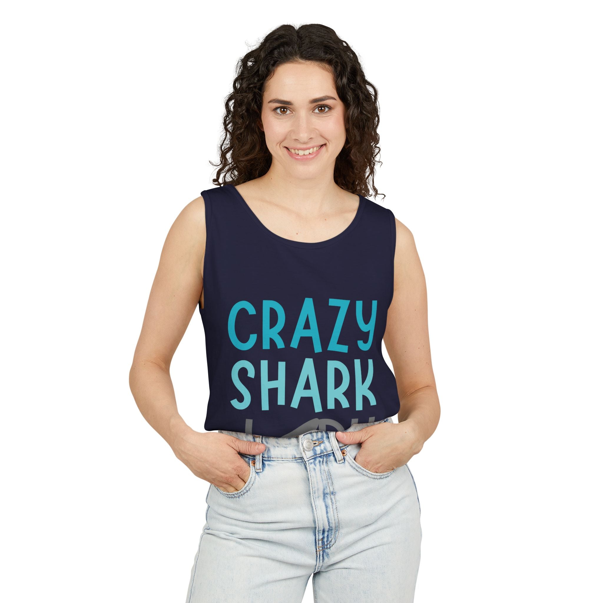 Crazy Shark Lady Tank Top — Funny Beach Tank, Summer Gift for Ocean Lovers
