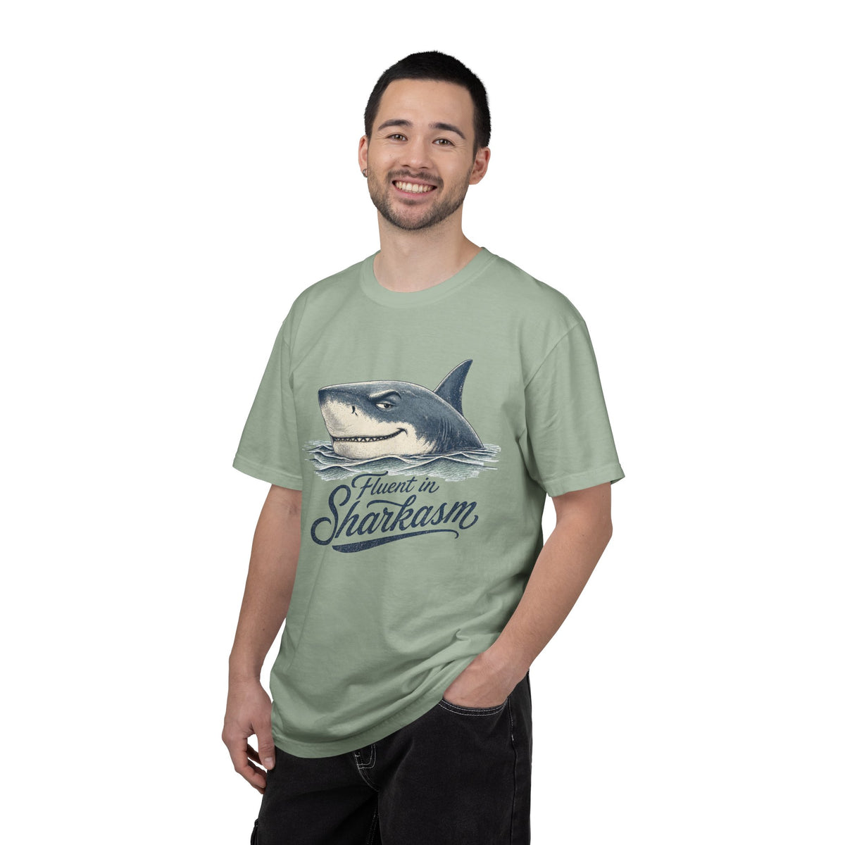 Fluent in Sharkasm Shirt — Funny Shark Graphic Tee, Beach Gift for Ocean Lovers
