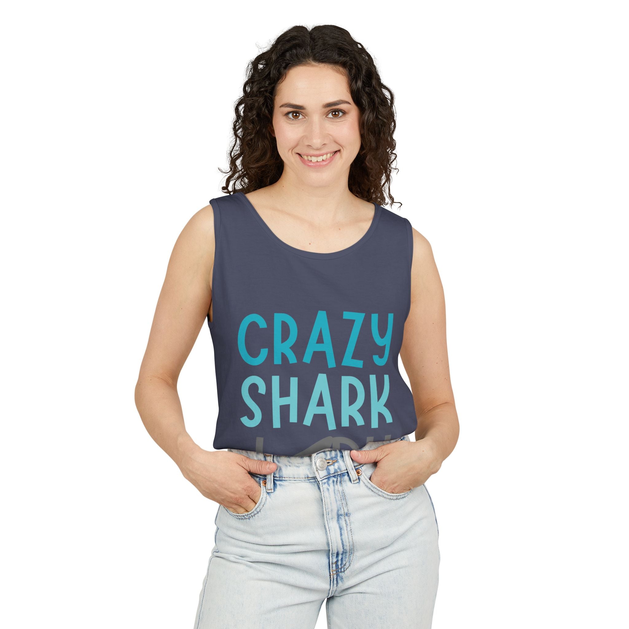 Crazy Shark Lady Tank Top — Funny Beach Tank, Summer Gift for Ocean Lovers