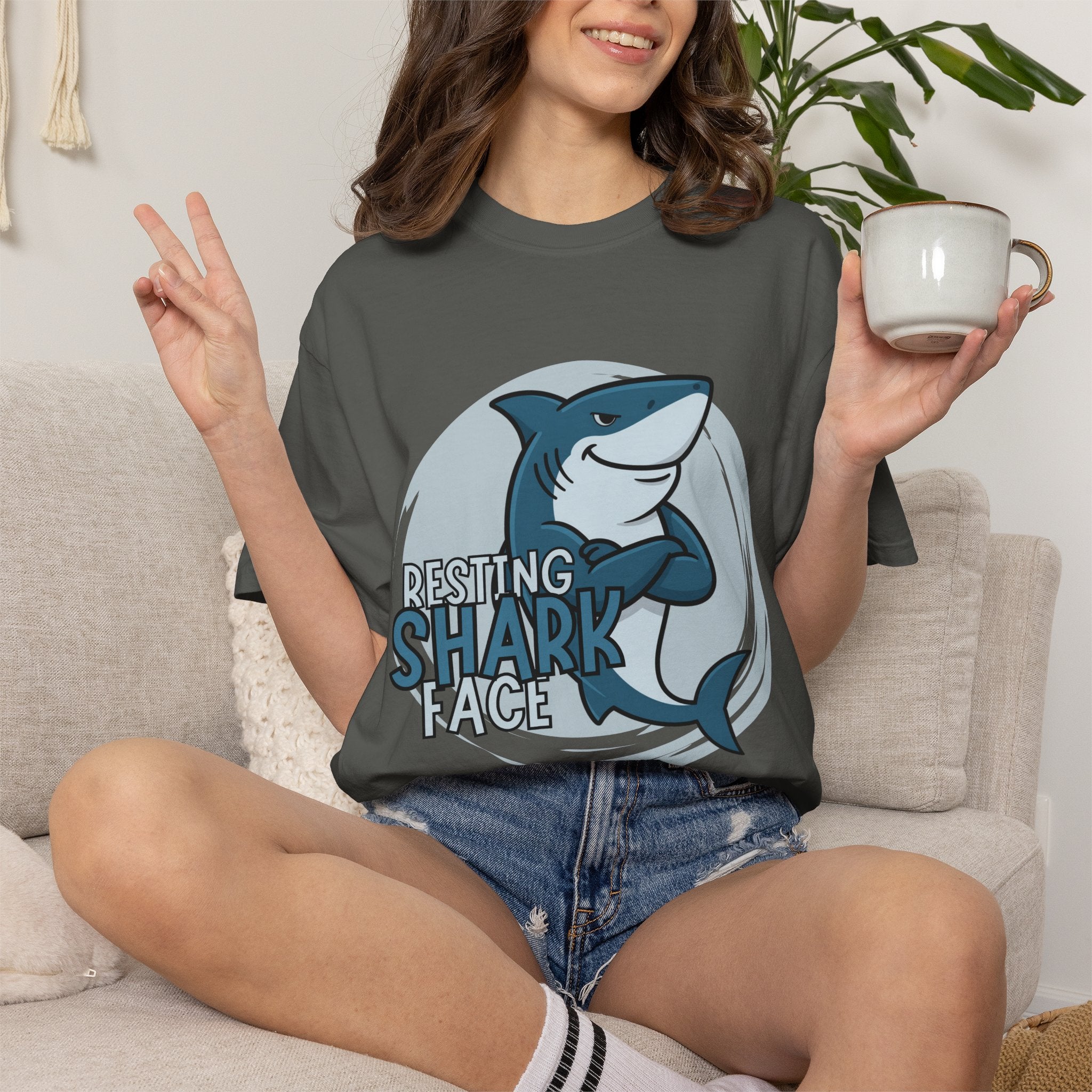 Resting Shark Face Shirt — Funny Ocean Lover Tee, Beach Gift for Women & Men