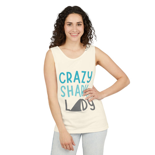 Crazy Shark Lady Tank Top — Funny Beach Tank, Summer Gift for Ocean Lovers