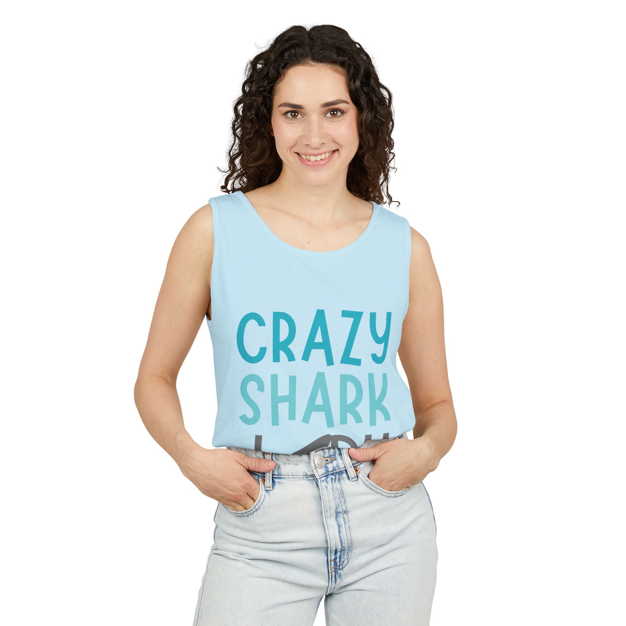 Crazy Shark Lady Tank Top — Funny Beach Tank, Summer Gift for Ocean Lovers