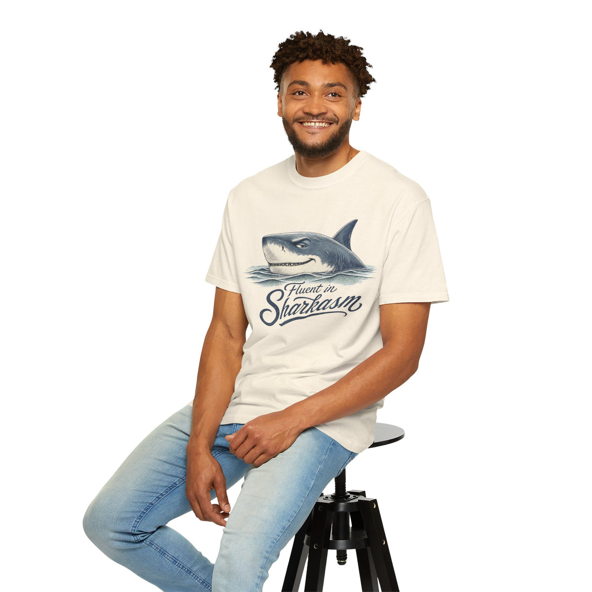 Fluent in Sharkasm Shirt — Funny Shark Graphic Tee, Beach Gift for Ocean Lovers