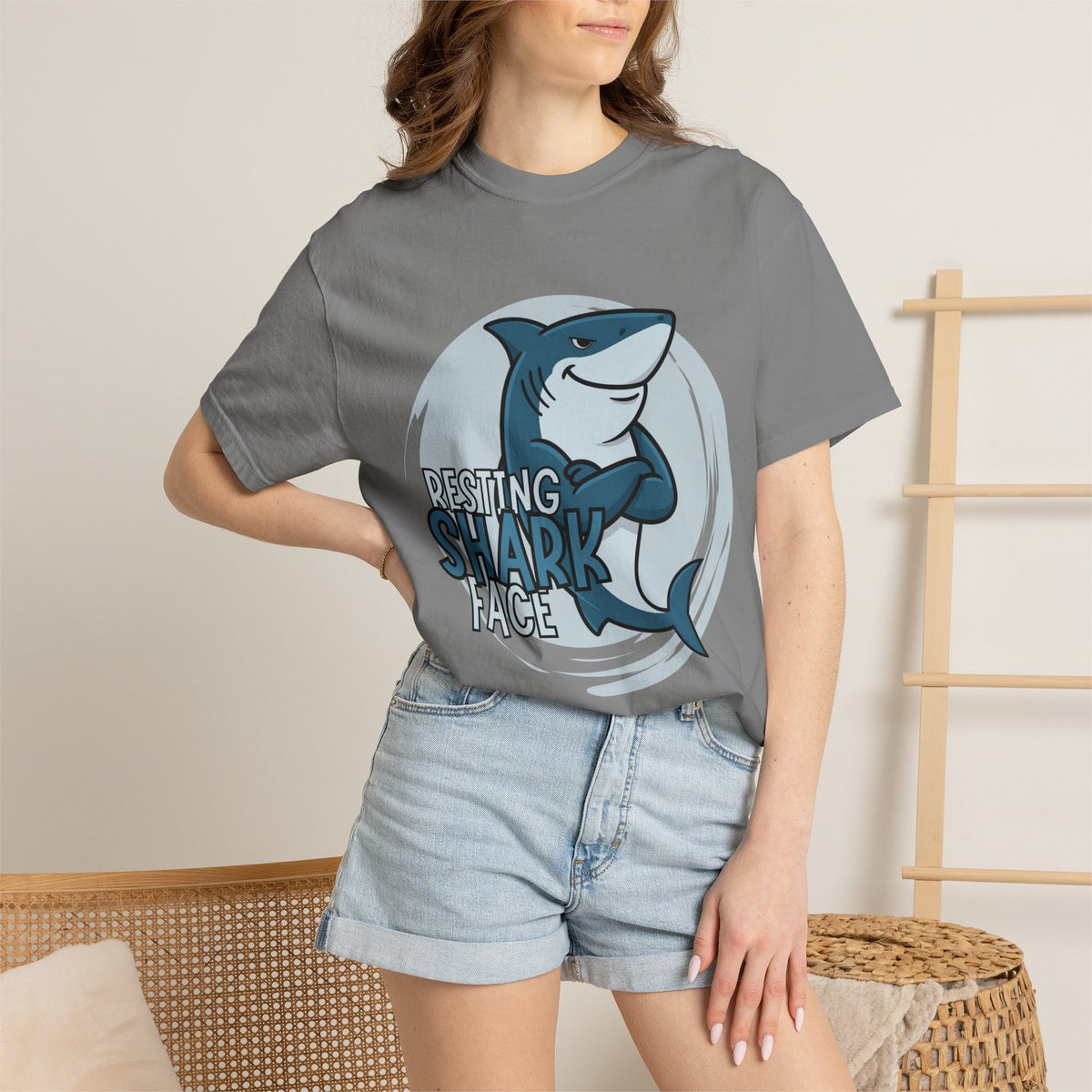 Resting Shark Face Shirt — Funny Ocean Lover Tee, Beach Gift for Women & Men
